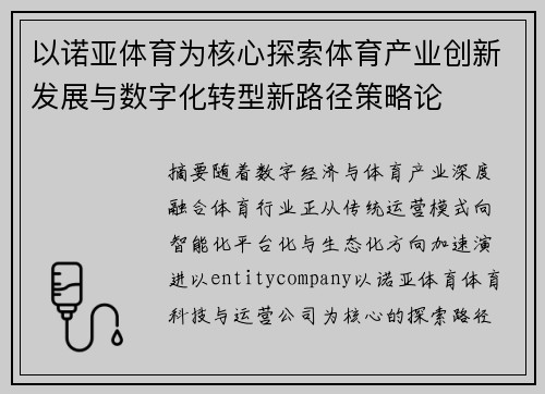 以诺亚体育为核心探索体育产业创新发展与数字化转型新路径策略论